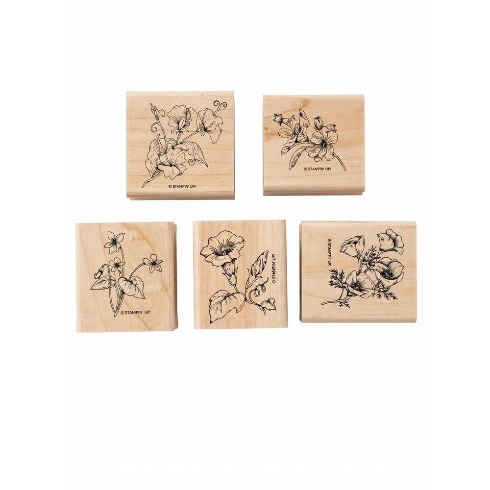 Stampin Up 1996 Floral Botanical Wood Mounted Rubber Stamps Set of 5 Flower